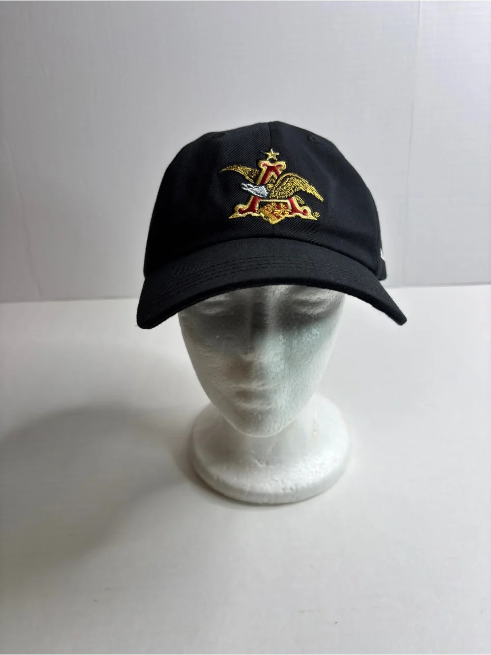 ANHEUSER BUSCH ST LOUIS BREWERY BLACK ADJUSTABLE STRAPBACK BASEBALL HAT CAP Logo